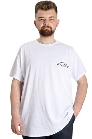 Mode XL Büyük Beden Erkek T-shirt VINTAGE 23144 Beyaz