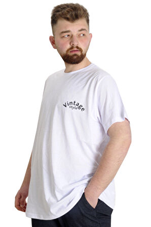 Mode XL Büyük Beden Erkek T-shirt VINTAGE 23144 Beyaz