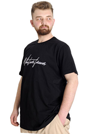 Mode XL Büyük Beden Erkek T-shirt WF 23157 Siyah