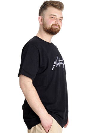 Mode XL Büyük Beden Erkek T-shirt WF 23157 Siyah