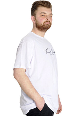 Mode XL Büyük Beden Erkek T-shirt TOUCH 23158 Beyaz