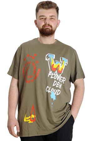 Mode XL Büyük Beden Erkek T-shirt DEW CLOUD 23145 Haki
