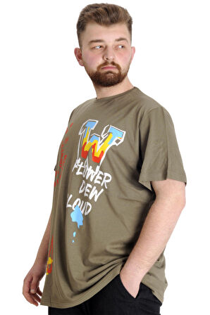 Mode XL Büyük Beden Erkek T-shirt DEW CLOUD 23145 Haki