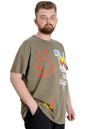 Mode XL Büyük Beden Erkek T-shirt DEW CLOUD 23145 Haki