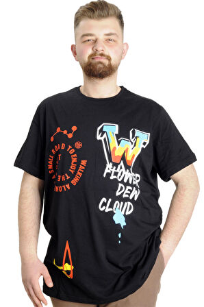 Mode XL Büyük Beden Erkek T-shirt DEW CLOUD 23145 Siyah