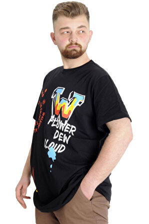 Mode XL Büyük Beden Erkek T-shirt DEW CLOUD 23145 Siyah