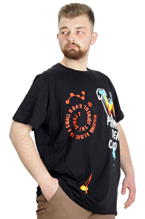 Mode XL Büyük Beden Erkek T-shirt DEW CLOUD 23145 Siyah
