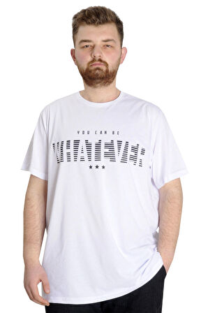 Mode XL Büyük Beden Erkek T-shirt  WHATEVER 23148 Beyaz