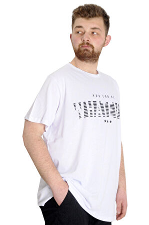 Mode XL Büyük Beden Erkek T-shirt  WHATEVER 23148 Beyaz