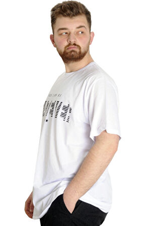 Mode XL Büyük Beden Erkek T-shirt  WHATEVER 23148 Beyaz
