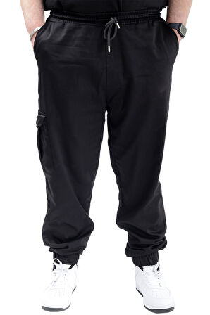 Mode XL Erkek Büyük Beden Keten JOGGER BAHAR 23912 Siyah