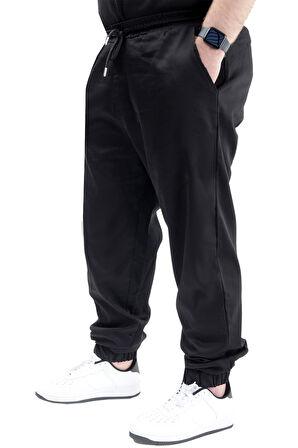 Mode XL Erkek Büyük Beden Keten JOGGER BAHAR 23912 Siyah