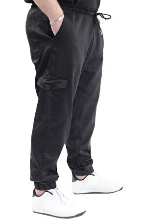 Mode XL Erkek Büyük Beden Keten JOGGER BAHAR 23912 Siyah