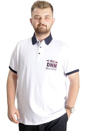 Mode XL Büyük Beden Erkek T-Shirt Polo DNM 23343 Beyaz