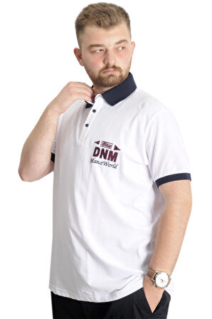 Mode XL Büyük Beden Erkek T-Shirt Polo DNM 23343 Beyaz