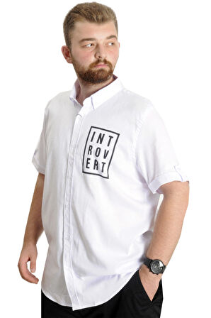 Mode XL Erkek Büyük Beden Gabardin Gömlek INTROVERT 23304 Beyaz