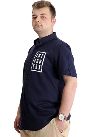 Mode XL Erkek Büyük Beden Gabardin Gömlek INTROVERT 23304 Lacivert