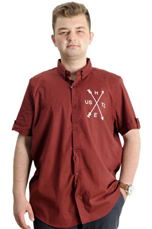 Mode XL Erkek Büyük Beden Gabardin Gömlek HUSTLE 23306 Bordo