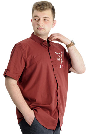 Mode XL Erkek Büyük Beden Gabardin Gömlek HUSTLE 23306 Bordo