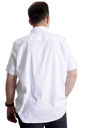 Mode XL Erkek Büyük Beden Gabardin Gömlek HUSTLE 23306 Beyaz