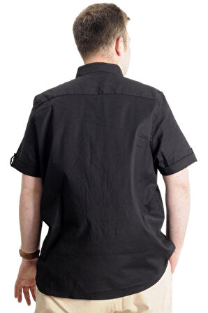 Mode XL Erkek Büyük Beden Gabardin Gömlek HUSTLE 23306 Siyah