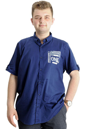 Mode XL Erkek Büyük Beden Gabardin Gömlek ONE CITY 23307 İndigo