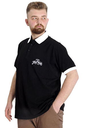 Mode XL Büyük Beden Erkek Polo T-shirt GOOD TIMES 23345 Siyah