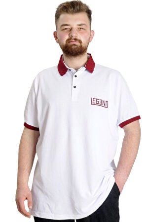 Mode XL Büyük Beden Erkek Polo T-shirt LEGEND 23347 Beyaz