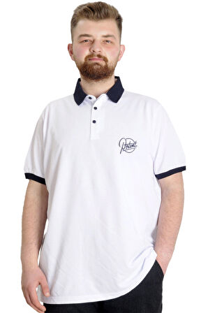Mode XL Büyük Beden Erkek Polo T-shirt POTENT 23348 Beyaz