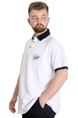 Mode XL Büyük Beden Erkek Polo T-shirt POTENT 23348 Beyaz