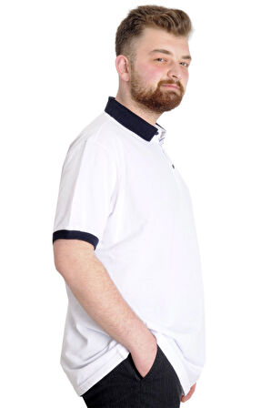 Mode XL Büyük Beden Erkek Polo T-shirt POTENT 23348 Beyaz