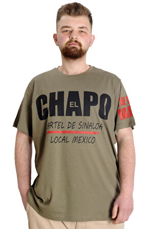 Mode XL Büyük Beden Erkek T-shirt EL CHAPO 23154 Haki