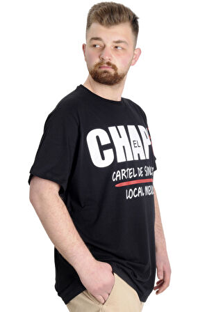 Mode XL Büyük Beden Erkek T-shirt EL CHAPO 23154 Siyah