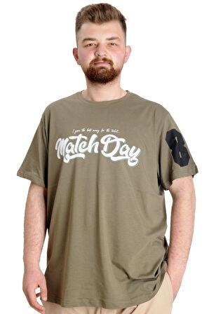 Mode XL Büyük Beden Erkek T-shirt MATCH DAY 23155 Haki
