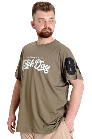 Mode XL Büyük Beden Erkek T-shirt MATCH DAY 23155 Haki