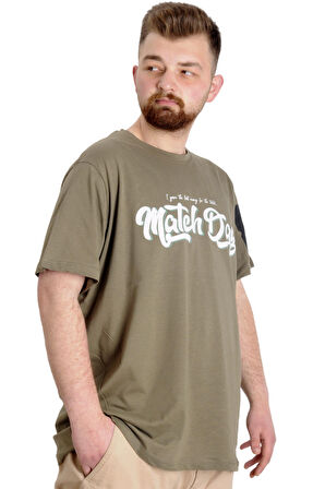 Mode XL Büyük Beden Erkek T-shirt MATCH DAY 23155 Haki