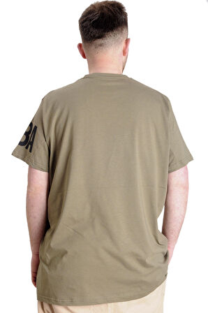 Mode XL Büyük Beden Erkek Baskılı T-shirt 23156 Haki
