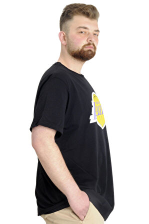 Mode XL Büyük Beden Erkek Baskılı T-shirt 23156 Siyah