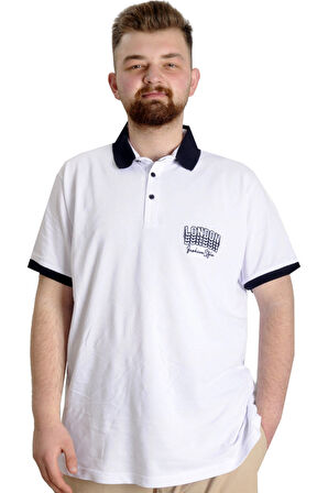 Mode XL Büyük Beden Erkek Polo T-shirt LONDON 23350 Beyaz