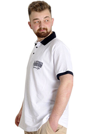 Mode XL Büyük Beden Erkek Polo T-shirt LONDON 23350 Beyaz