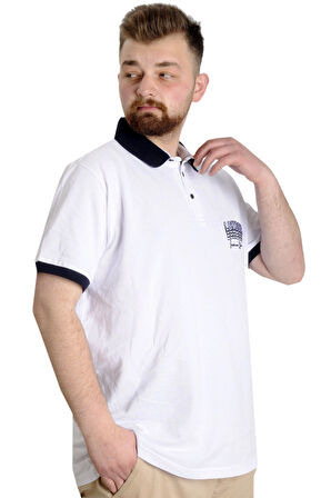 Mode XL Büyük Beden Erkek Polo T-shirt LONDON 23350 Beyaz