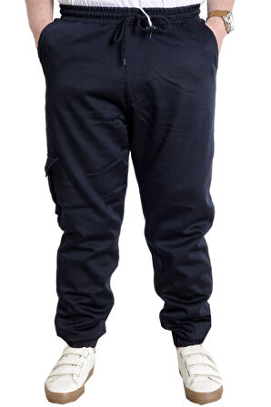 Mode XL Erkek Pantolon Keten Kargo Cep JOGGER BAHAR 23912 Lacivert