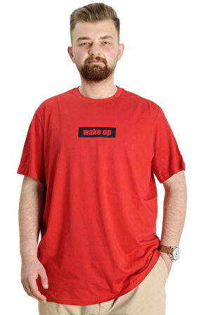 Mode XL Büyük Beden Erkek T-shirt KEEP THE GLOW 23149 Kırmızı