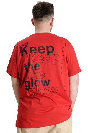 Mode XL Büyük Beden Erkek T-shirt KEEP THE GLOW 23149 Kırmızı