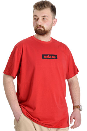 Mode XL Büyük Beden Erkek T-shirt KEEP THE GLOW 23149 Kırmızı