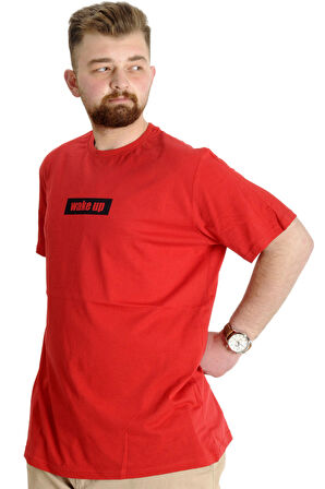 Mode XL Büyük Beden Erkek T-shirt KEEP THE GLOW 23149 Kırmızı