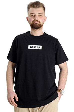Mode XL Büyük Beden Erkek T-shirt KEEP THE GLOW 23149 Siyah
