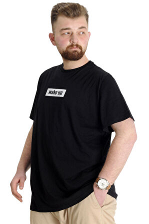 Mode XL Büyük Beden Erkek T-shirt KEEP THE GLOW 23149 Siyah