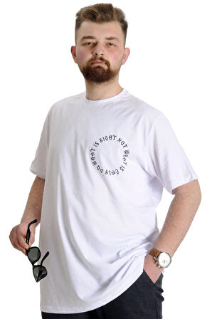 Mode XL Büyük Beden Erkek T-shirt WHAT IS 23151 Beyaz