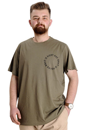 Mode XL Büyük Beden Erkek T-shirt WHAT IS 23151 Haki